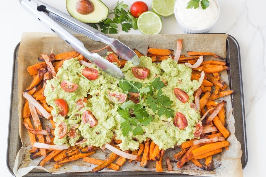 Loaded Sweet Potato Fries. Guaranteed to be a regular feature in your household. It is a low cost meal which is super easy to prepare and it tastes absolutely amazing